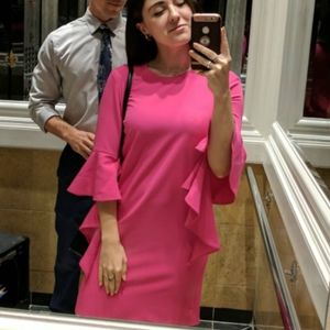 Hot Pink Ruffle sleeve Mini dress-wedding perfect!